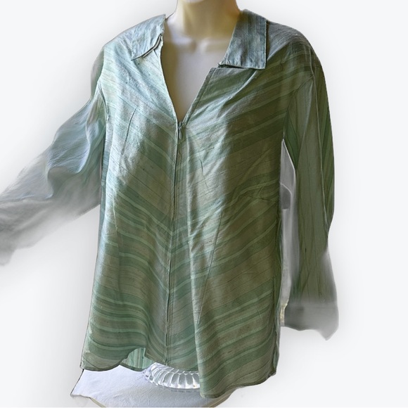 Coldwater Creek Raw Silk Full-Zip Jacket or Top in Sea Glass Green ~ 2X - Picture 3 of 11